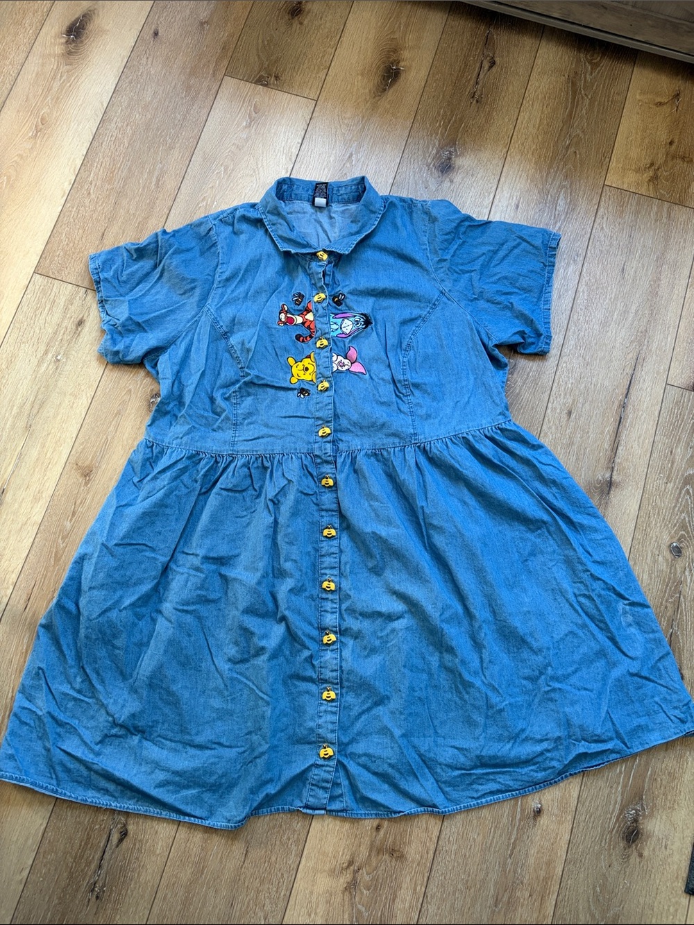 Disney Winnie The Pooh & Friends Denim Button Down Short Sleeve Dress Size 3X?